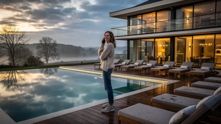 Escapade détente en Loire-Atlantique hors saison avec piscine d'hôtel au crépuscule, ambiance calme et accueillante