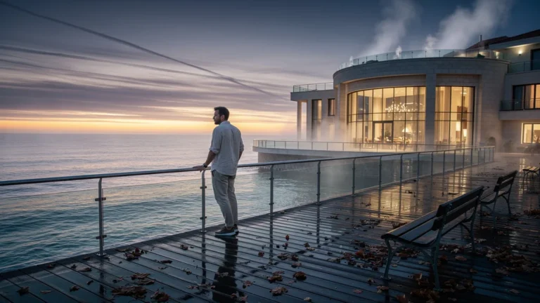 Voyageur regrettant d’avoir manqué le spa thermal à Pornichet en 2022 au coucher du soleil