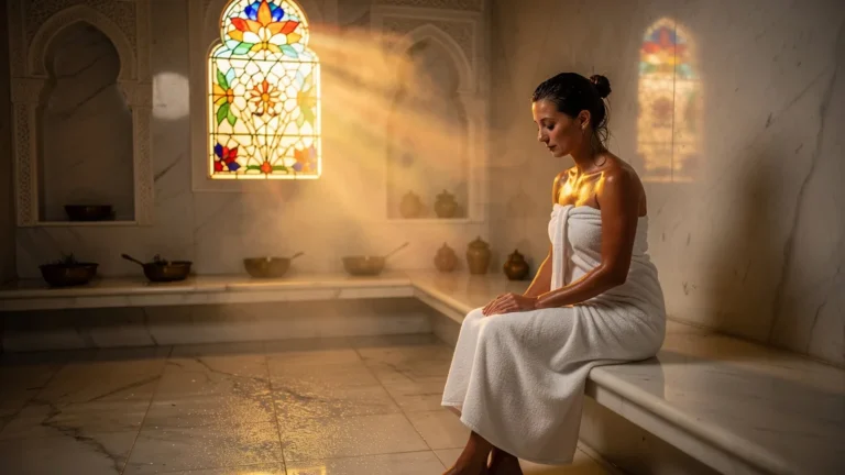 Silence apaisant d'un hammam à Préfailles à 19h, moment de sérénité en fin de semaine