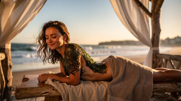 Femme profitant d'un modelage aux algues naturel à La Turballe, sensation de bien-être unique