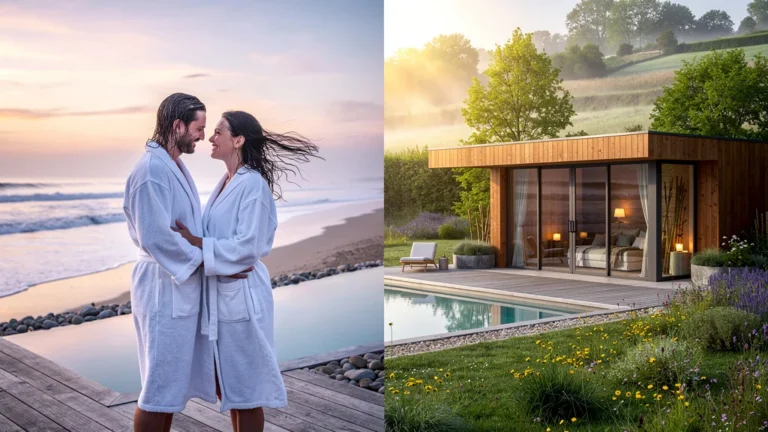 Couple en week-end spa entre spa marin à Pornichet et spa zen en campagne nantaise, moment de détente partagé