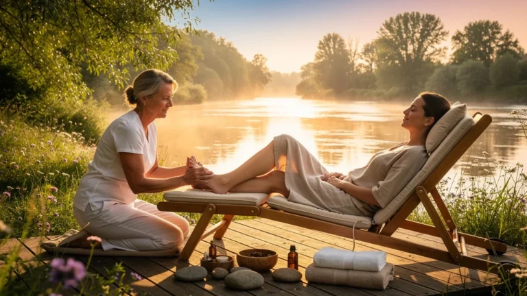 Rituel de réflexologie bien-être au bord de l'Erdre, pression modulée et détente profonde