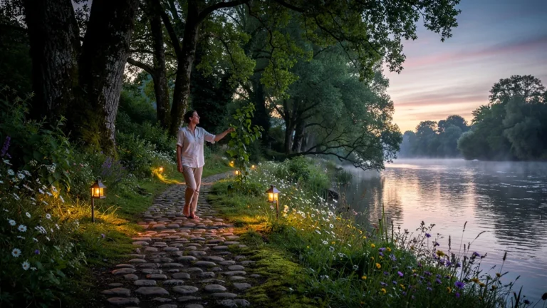Parcours sensoriel au soir à Sucé-sur-Erdre effaçant le stress de la semaine au bord de la rivière
