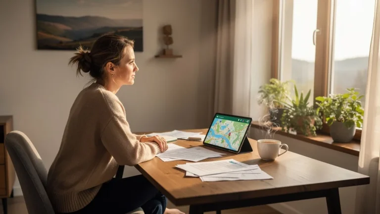 Femme rédactrice en ligne dans un bureau lumineux, illustrant les clés et limites du cots