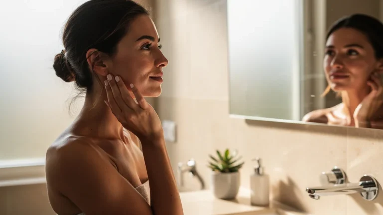 Résultats visibles du modelage du visage après 4 semaines sur le visage d’une jeune femme